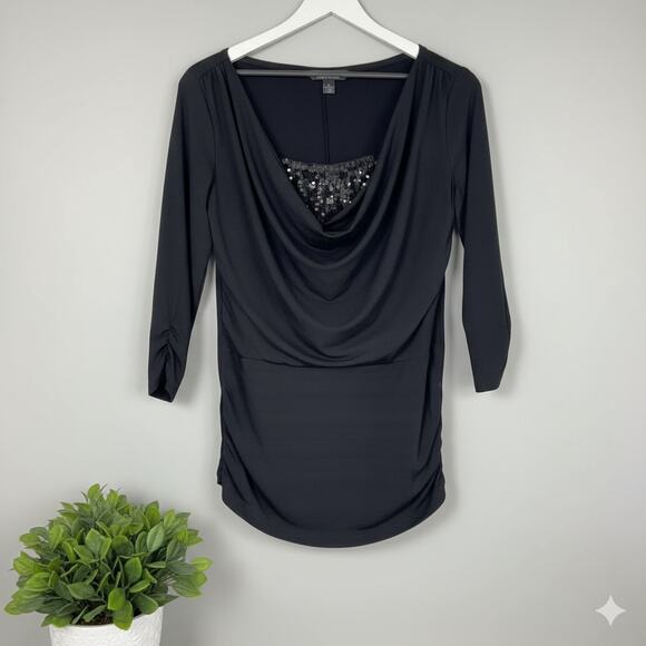 AB Studio Womens Beaded Scoop Neckline 3/4 Sleeve Shirt Size Medium - Picture 1 of 9